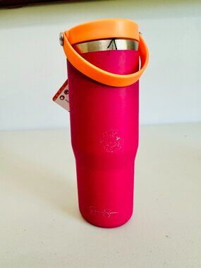 JESSICA SIMPSON PINK WATER BOTTLE WITH ORANGE STRAW LID 30 OZ/888 ML